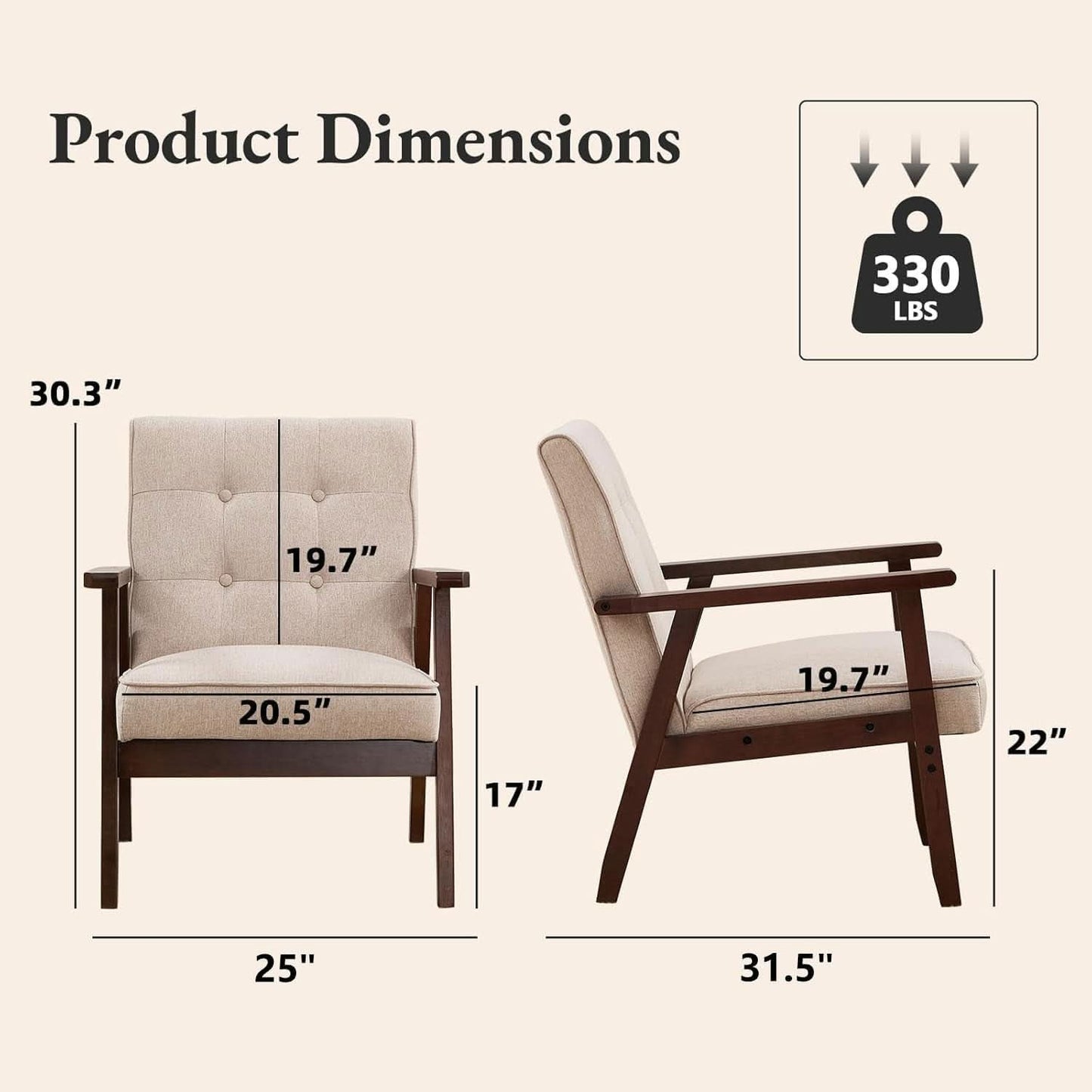 Mid-Century Fabric Upholstered Armchair Set Of Two