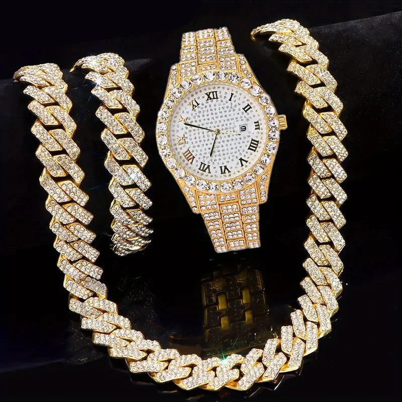 Hip-hop Watch Bracelet And Necklace Set
