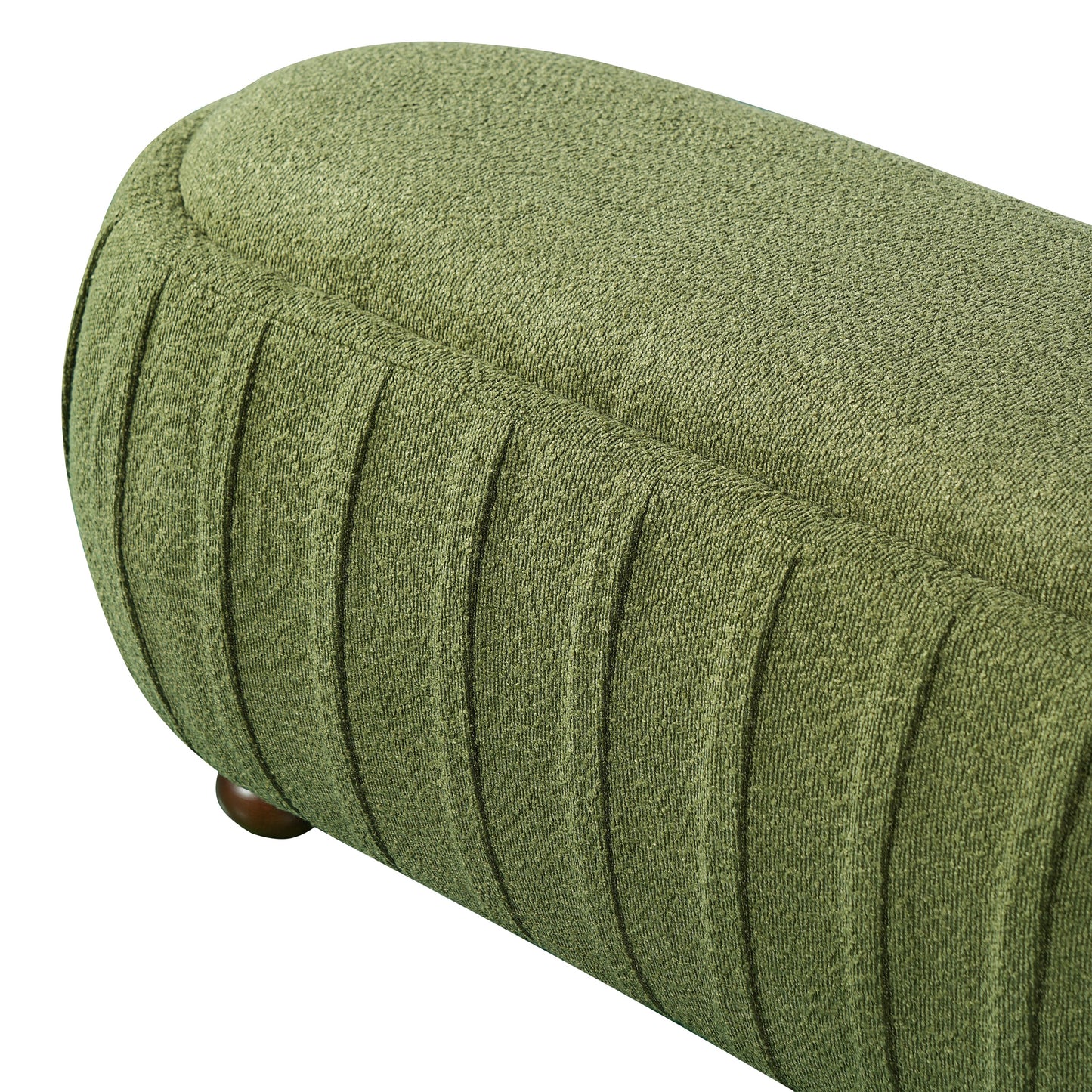 Upholstered Oval Ottoman Olive Green Boucle Rubberwood Legs 50x17.95x16.34