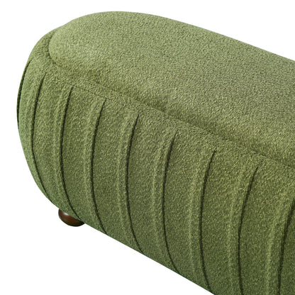 Upholstered Oval Ottoman Olive Green Boucle Rubberwood Legs 50x17.95x16.34