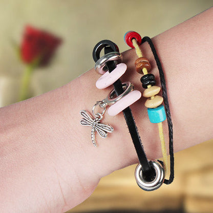 Dragonfly Charm Leather Bracelet
