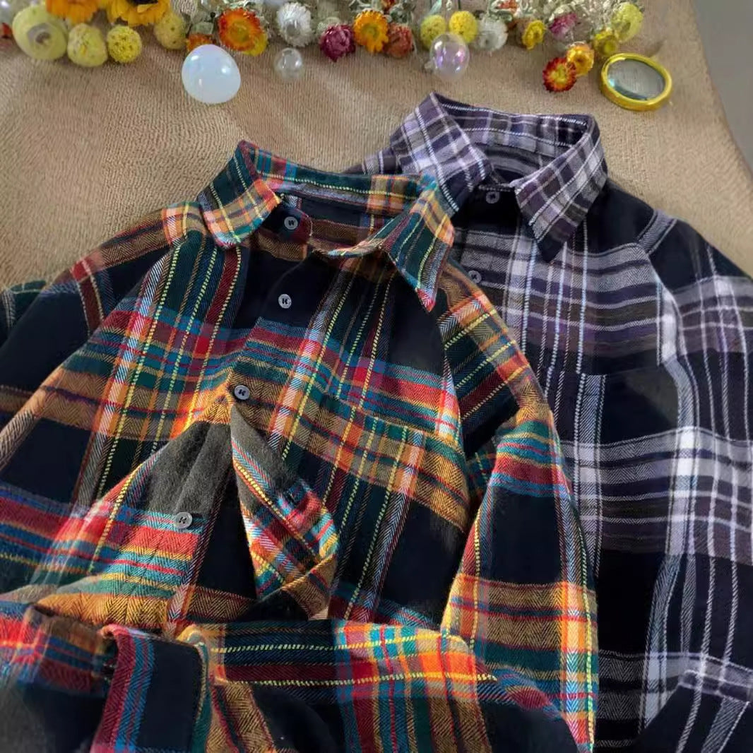 New Japanese-style Retro Color-block Design Loose-fit Shirt