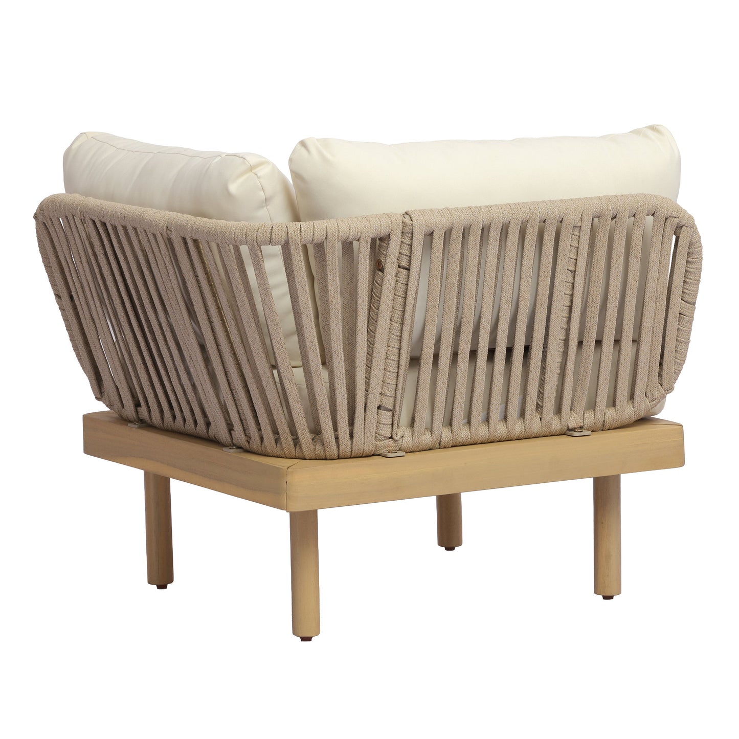 Outdoor Sectional Set Acacia Wood Rope L-Shape Beige 6 Piece