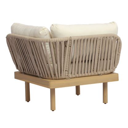 Outdoor Sectional Set Acacia Wood Rope L-Shape Beige 6 Piece