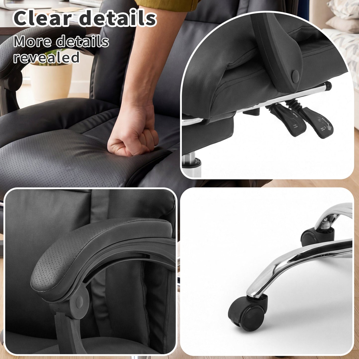 Executive Office Chair with Foot Rest, Adjustable Height High Back Reclining ...