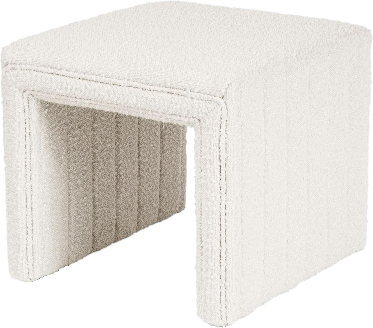 Cream Soft Boucle Upholstered Ottoman Footrest 18 Inches