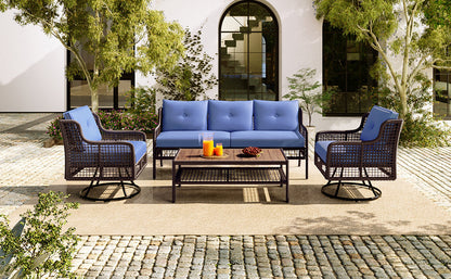 Outdoor Patio Set PE Rattan 4 Piece Swivel Chair Seats 5