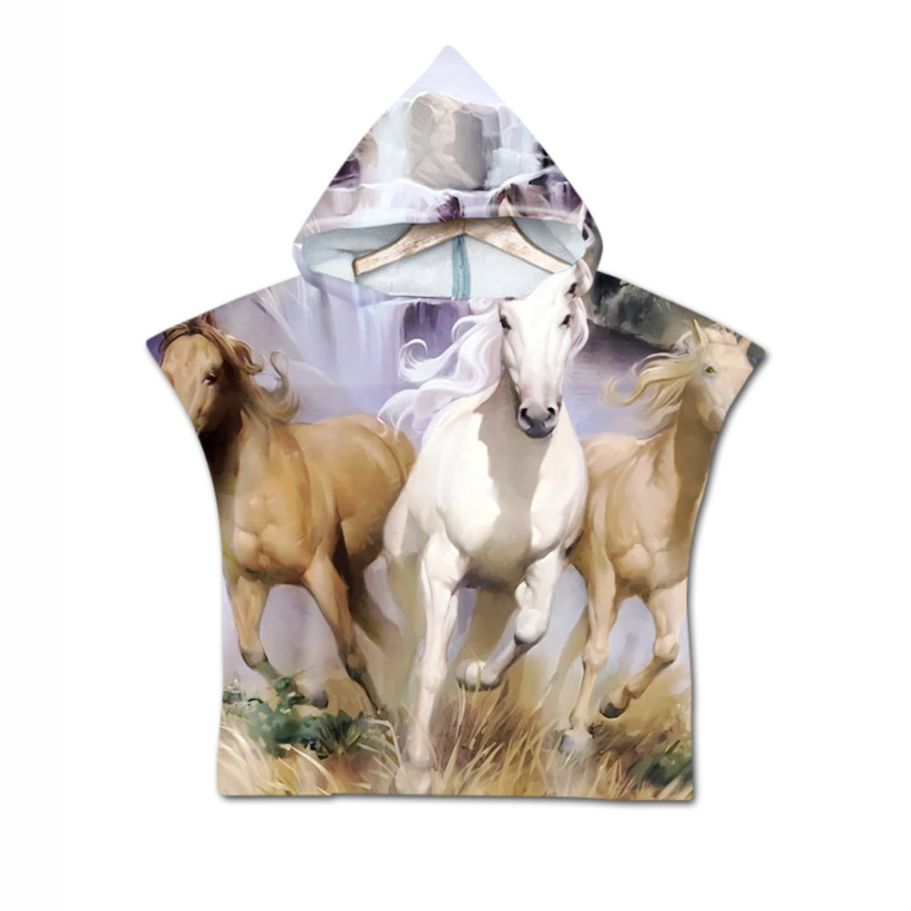 Embroidery 2-Day Delivery Embroidery Animal Digital Print Beach Towel Kids Children Hooded Bath Towel Microfiber
