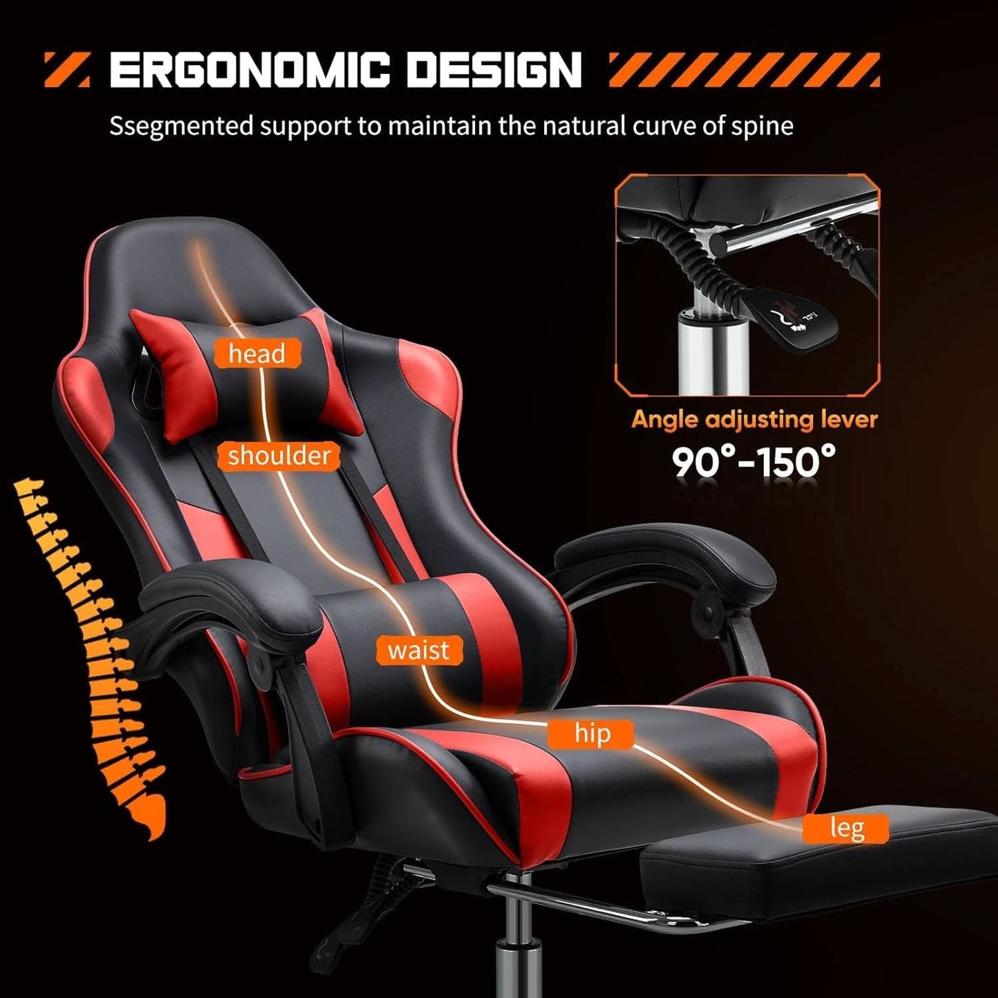 Ergonomic Gaming Desk Chair With Footrest And Headrest