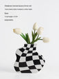 Ins Simple Chessboard Grid Ceramic Vase Living Room Bedroom Hydroponic Flower Vase Home Decoration Ornaments