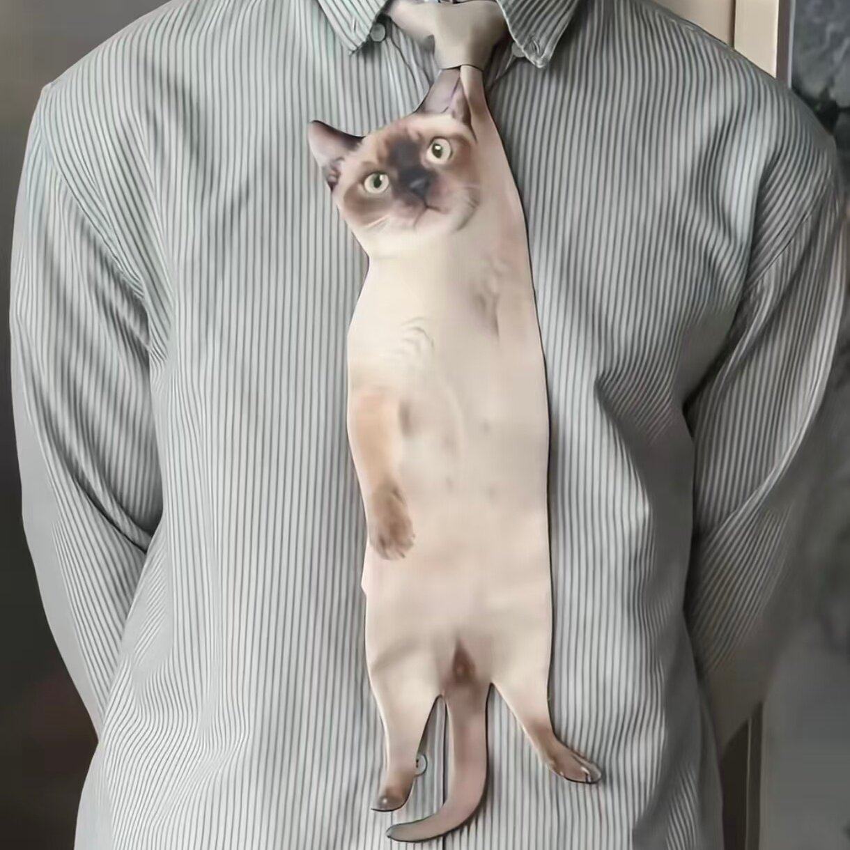 Lifeless Yet Lovable Printed Shirt Collar With Cat Tie