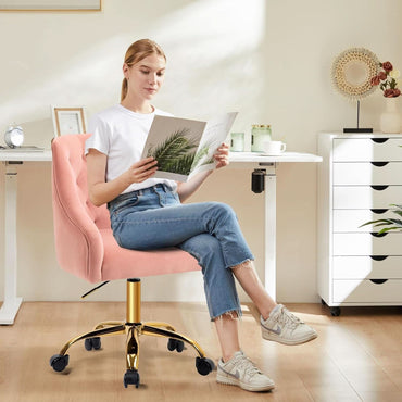 Pink Velvet Office Chair 360 Swivel Modern Desk Chair