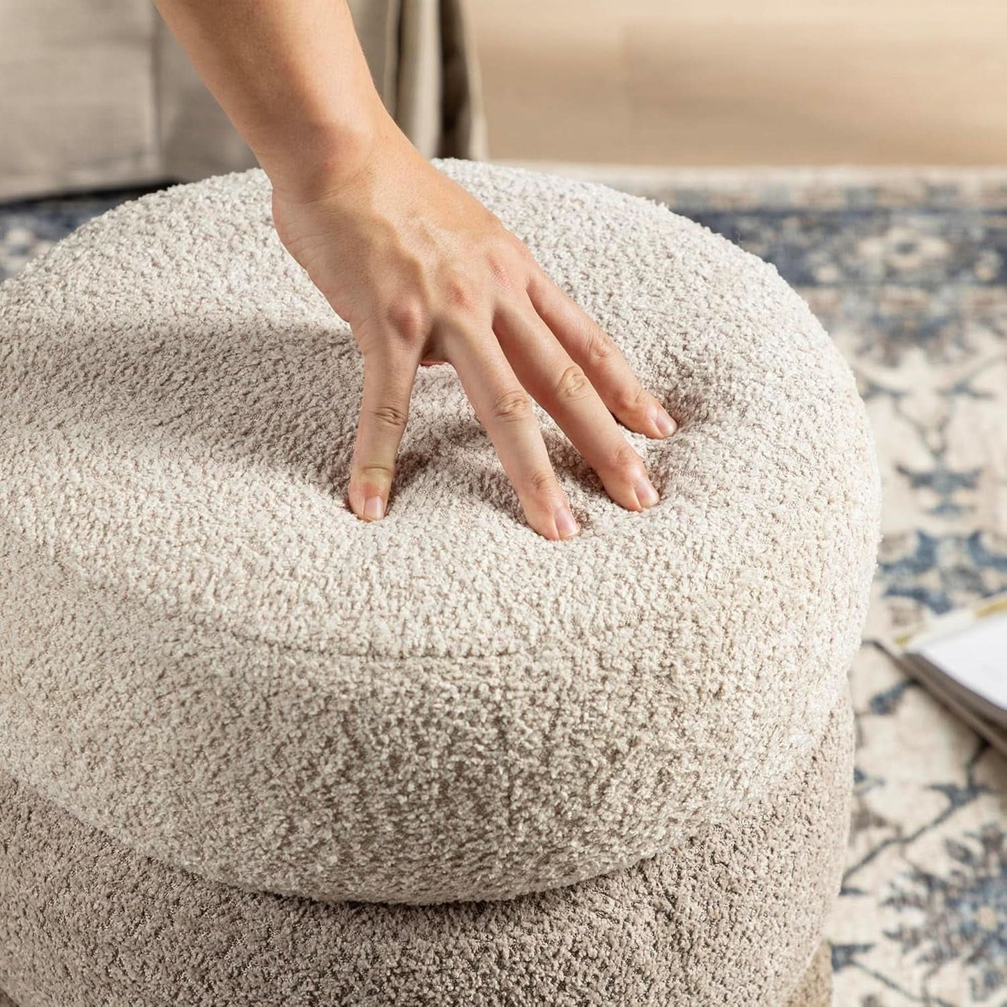 Round Upholstered Ottoman With Storage Gradient Brown