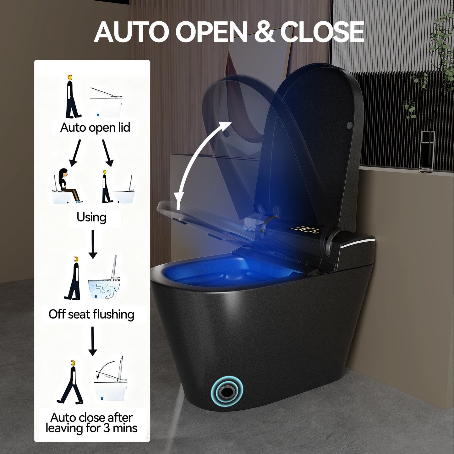 Smart Bidet Toilet with Auto Open/Close Seat, Warm Water Wash, Heated Seat, a...