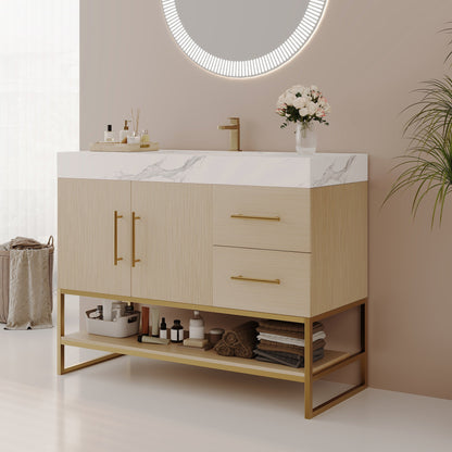 36' Modern Free-Standing Bathroom Vanity with Seamless Ceramic Sink & Sintere...