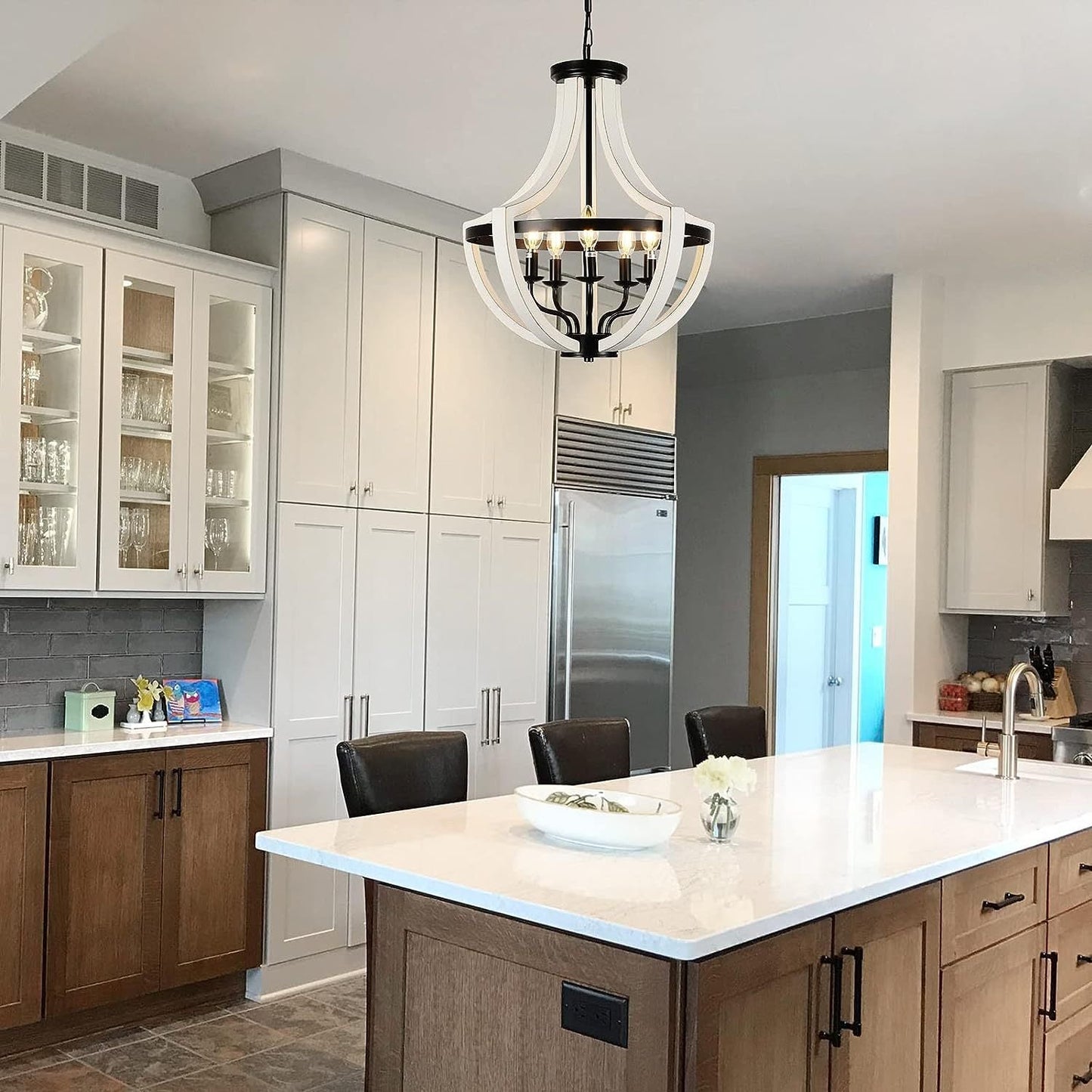 Modern White Solid Wood Chandelier