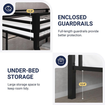 Metal Bunk Bed Twin Over Full Size With Guardrails