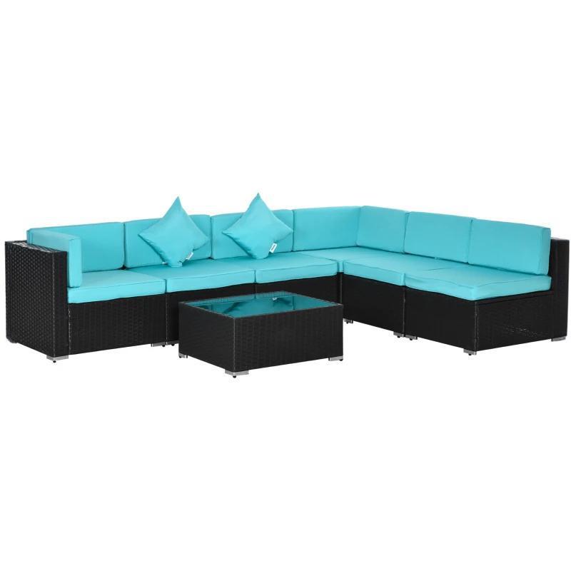 Outdoor Sectional Set PE Rattan Steel Turquoise 7pc