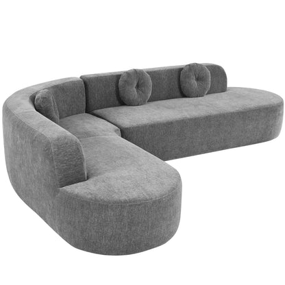 Sectional Sofa Curved Corner Chenille Gray 4 Seat 122 In 3 Pillows