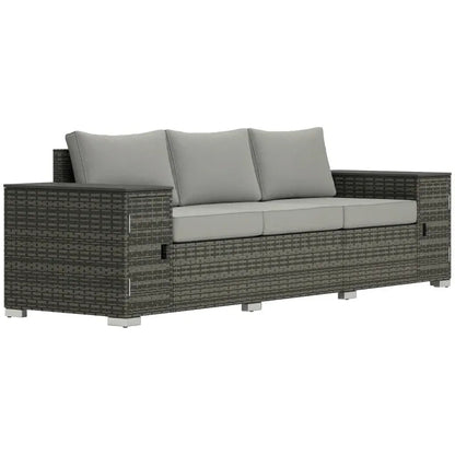Outdoor Sofa Set Wicker Gray 3 Seat Storage Armrests 794 lb Capacity