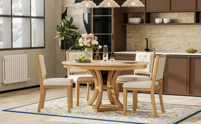 5-Piece Retro Functional Dining Table Set Extendable Round Table and 4