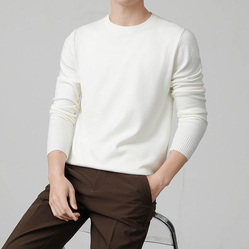 Mens Thickened White Knit Bottoming Sweater