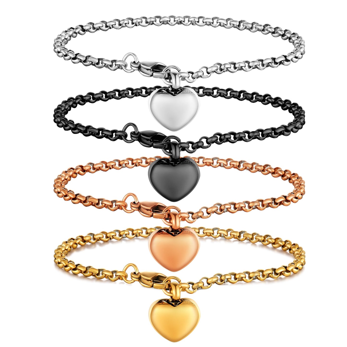 European And American-style Stainless Steel Round Pearl Chain Bracelet With A Heart Shape