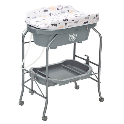 Portable Baby Changing Table with Storage Basket and Shelves-Gray