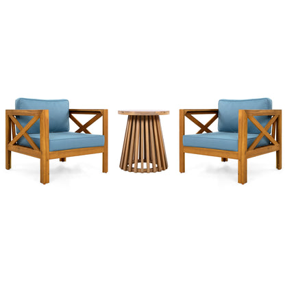 Outdoor Conversation Set Acacia Wood 3 Piece Club Chairs