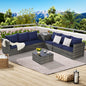 Outdoor Sectional Set PE Rattan Steel Dark Blue L-Shape 6 Piece Seats 8