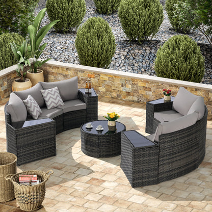 11 Piece PE Rattan Outdoor Sectional Set Light Gray