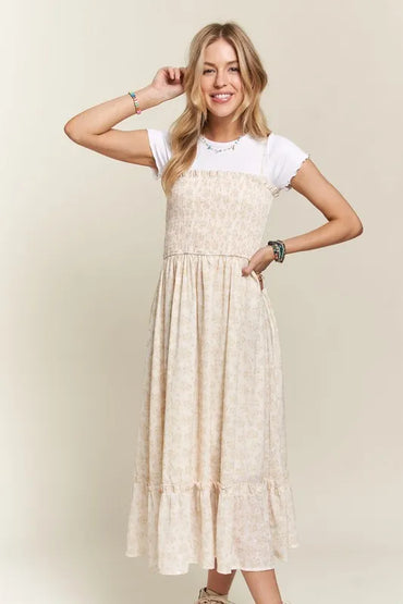 New Summer Smocked Floral Ruffled Hem Cami Dress – Feminine, Charming, Playful, Perfect for Warm Weather and Casual Outings
