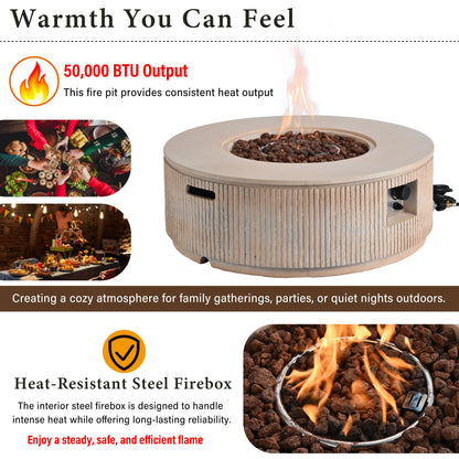 Fire Pit Propane Round MGO 50000 BTU with Tank Cover Table 38.19 In