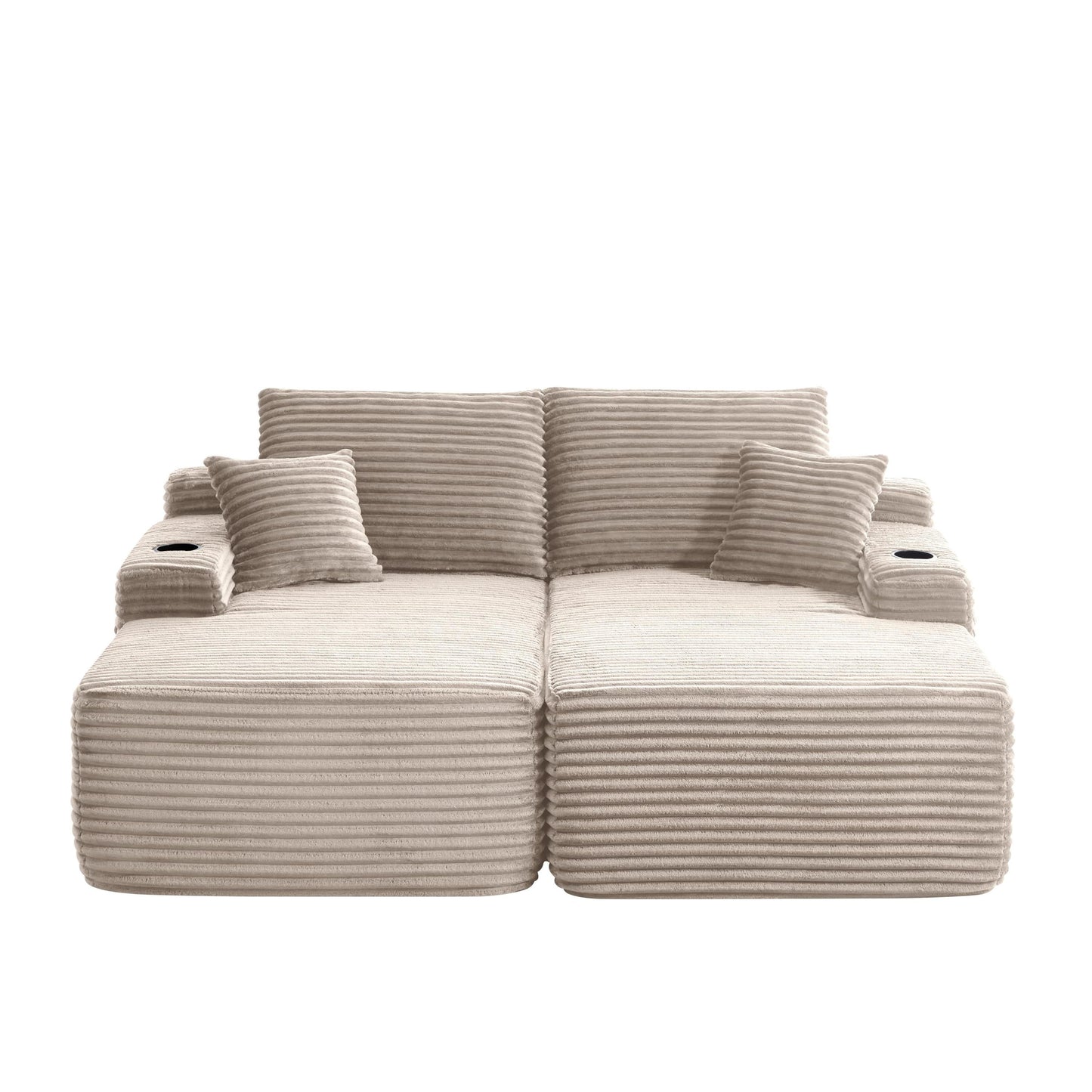 Sectional Sofa L-Shape Plush Beige 69" Double Chaise