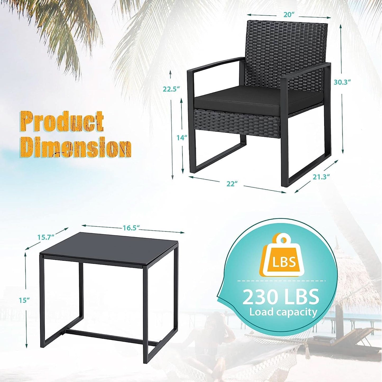 Black Cushioned Outdoor All Weather Patio Conversation Set