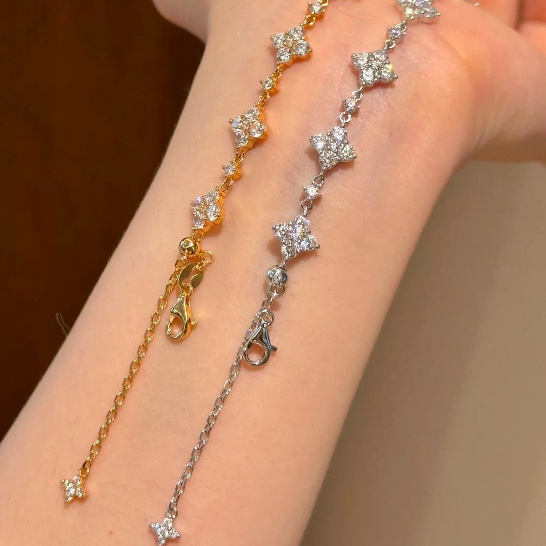 Full Pave Clear Simulated Zirconia Star Adjustable Bracelet Gold Silver Tone Stackable Women Daily Hand Ornaments