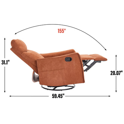 Recliner Chair Swivel Rocker Polyester Orange 360 Degree Heat Massage 155