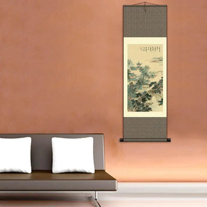 Exquisite Silk Landscape Scroll – Mountain & Water Wall Hanging “Huashan”