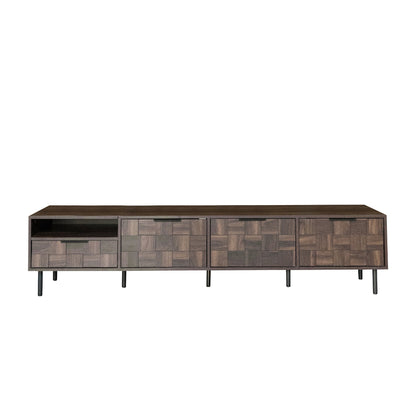 TV Stand Mid-Century Walnut MDF Soft-Close Doors Fits 85 In TV 78.7 In