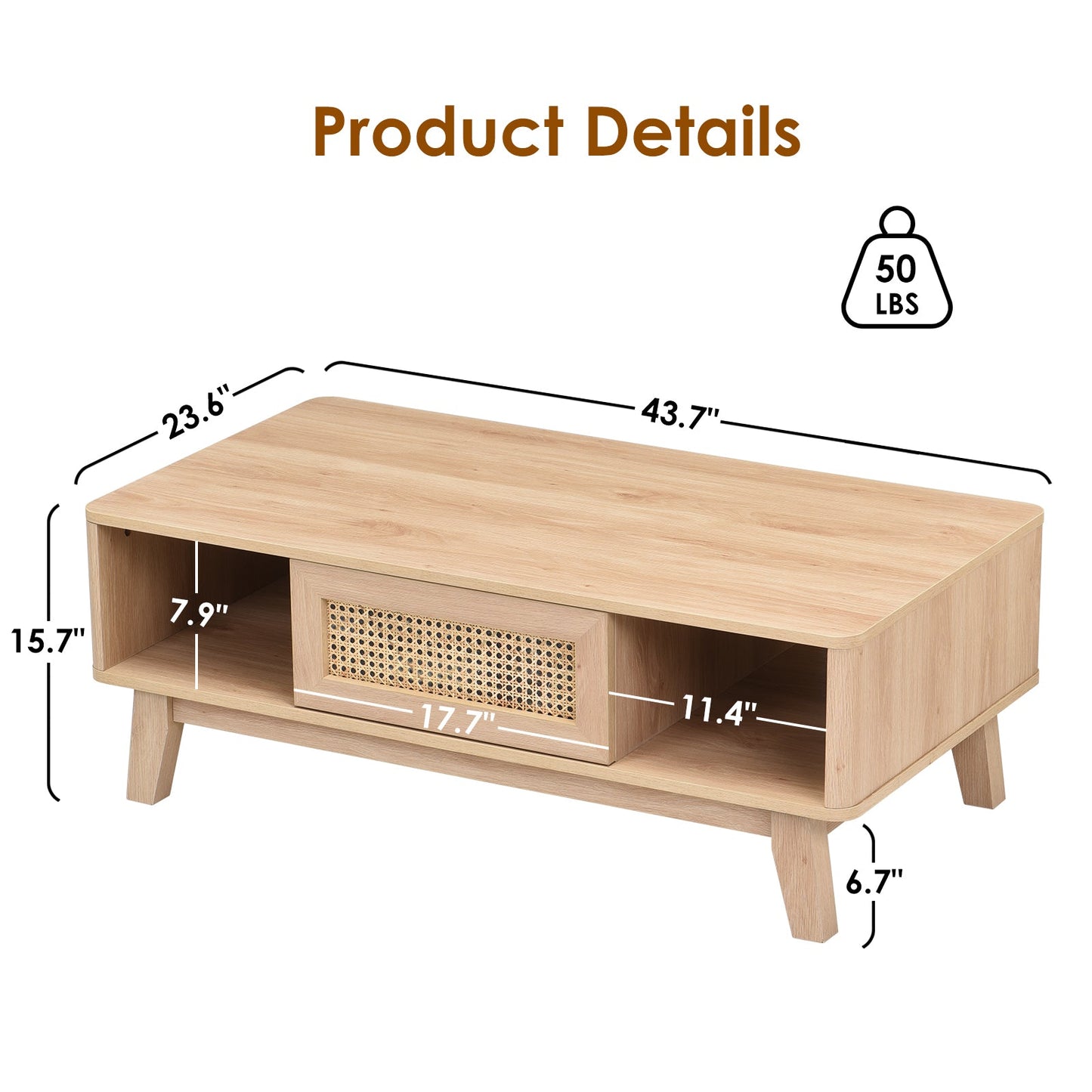 Coffee Table, Mid Century Living Room Tables with Storage, Modern Square with