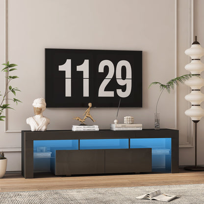 TV Stand LED High Gloss Black Storage Cabinet Fits 65