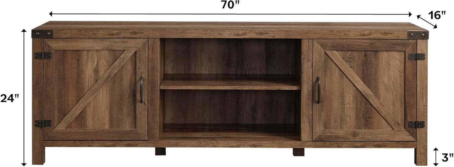 Rustic Oak TV Stand With Double Barn Doors Up To 80 Inch