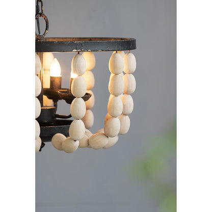 Chandelier Black Frame Cream Beaded 4-Light 19 In 14 In
