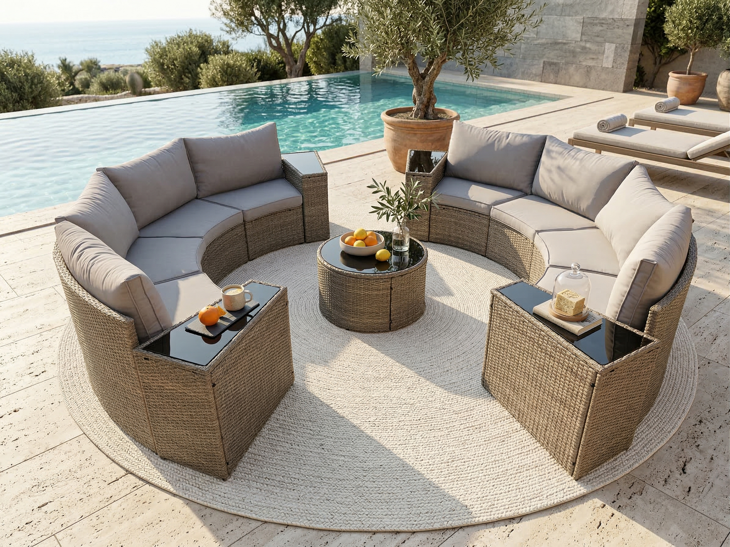 Outdoor Sectional Set PE Rattan Steel Light Gray 13pc