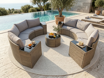 Outdoor Sectional Set PE Rattan Steel Light Gray 13pc