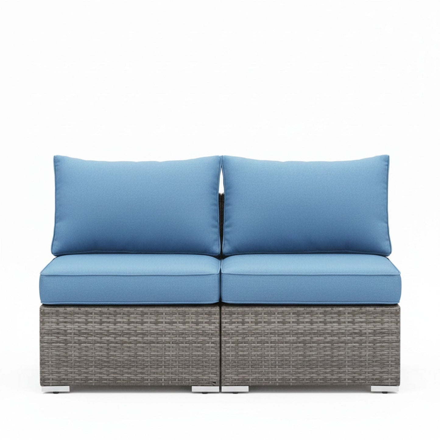 Outdoor Patio Sofa Set PE Rattan Blue 2 Piece Armless Modular