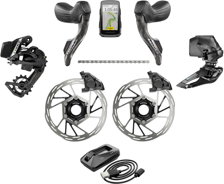 SRAM Force eTap AXS Road Groupset - 2x12-Speed HRD Shift/Brake Levers FM Calipers Rotors Chain F/R Derailleurs Hammerhead Karoo E1