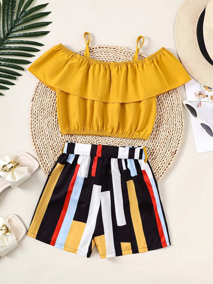 Children's Ruffled Spaghetti Strap Top and Pants Set