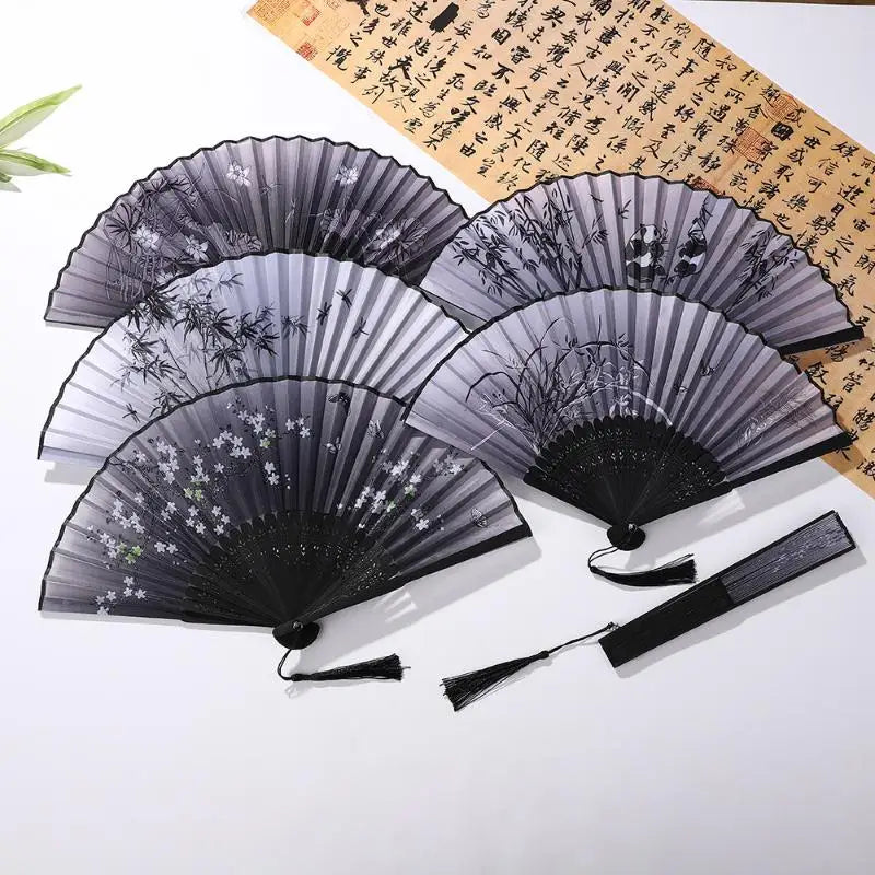 Portable Hand Fold Fan New Chinese Style Dance Props Retro Shell Fan Woman Men Bamboo Wood Silk Flower Folding Fan