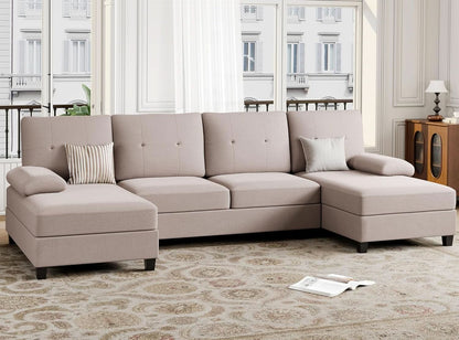 Dark Beige U Shaped Sectional Sofa With Chaise 4 Seats